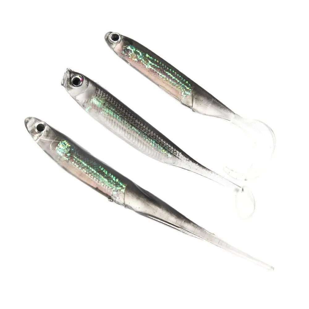 Soft T-Tail Fishing Lures Rainbow Sequin Spinner | 5pcs | 7-9cm