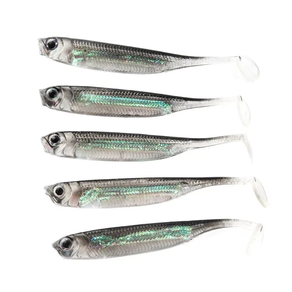 Soft T-Tail Fishing Lures Rainbow Sequin Spinner | 5pcs | 7-9cm