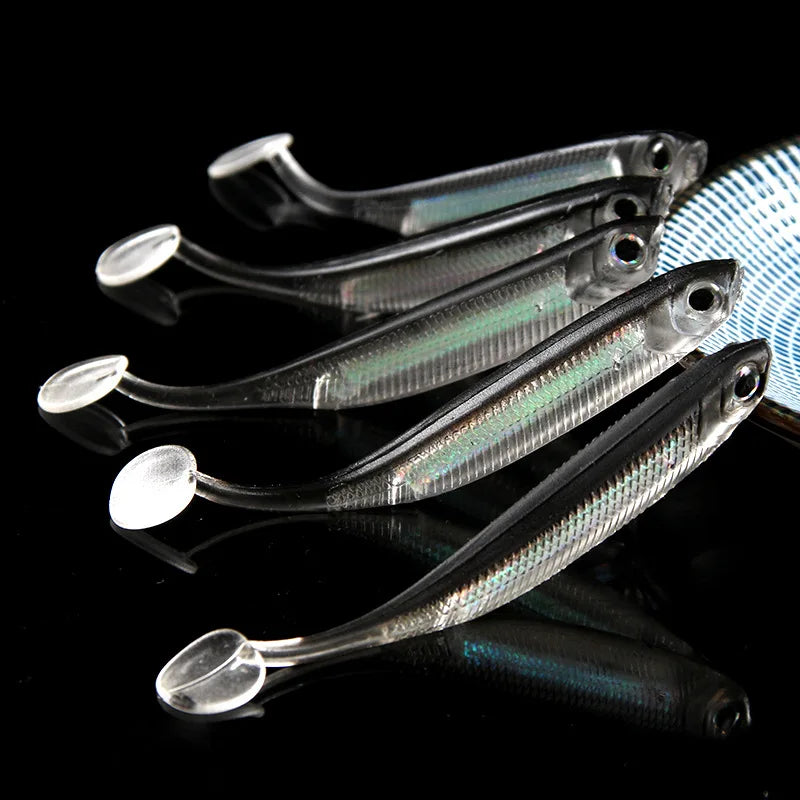 Soft T-Tail Fishing Lures Rainbow Sequin Spinner | 5pcs | 7-9cm