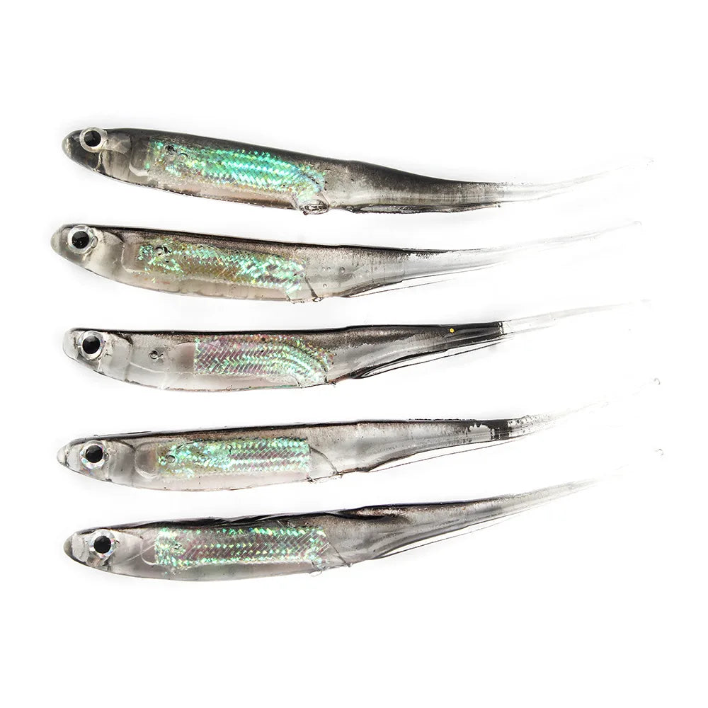 Soft T-Tail Fishing Lures Rainbow Sequin Spinner | 5pcs | 7-9cm