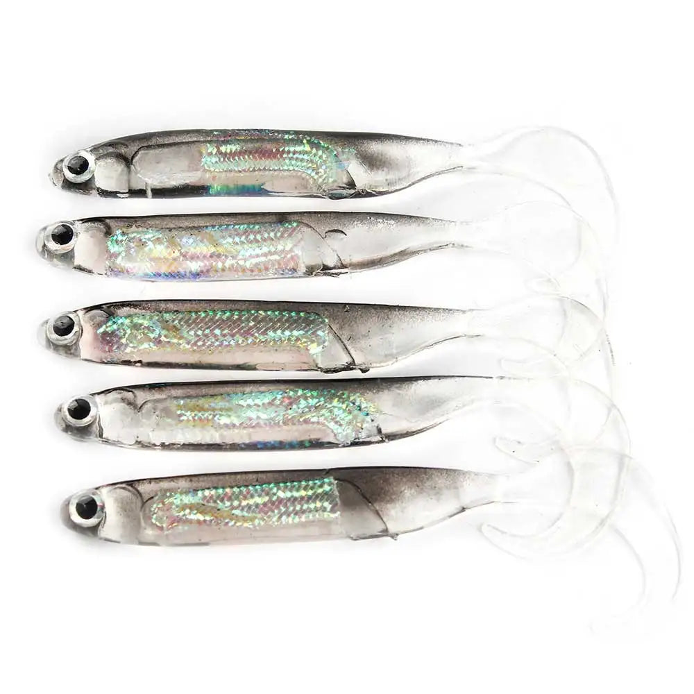 Soft T-Tail Fishing Lures Rainbow Sequin Spinner | 5pcs | 7-9cm