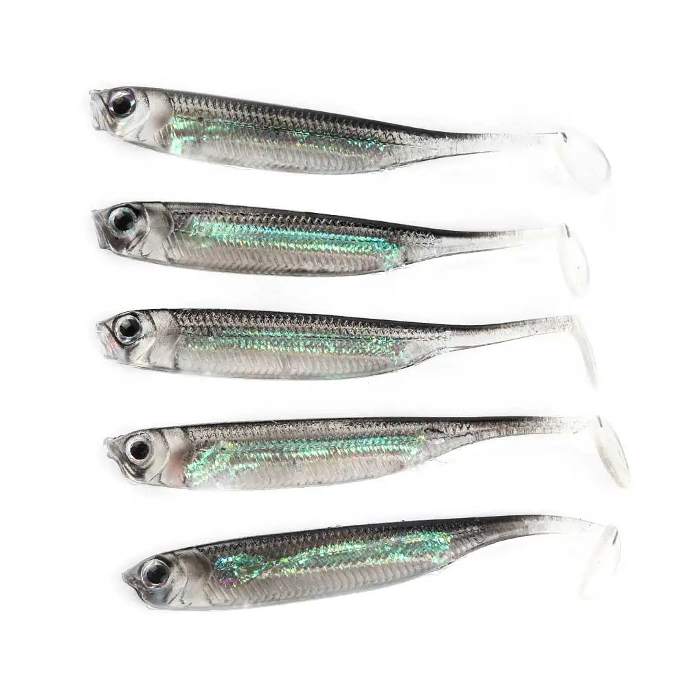 Soft T-Tail Fishing Lures Rainbow Sequin Spinner | 5pcs | 7-9cm