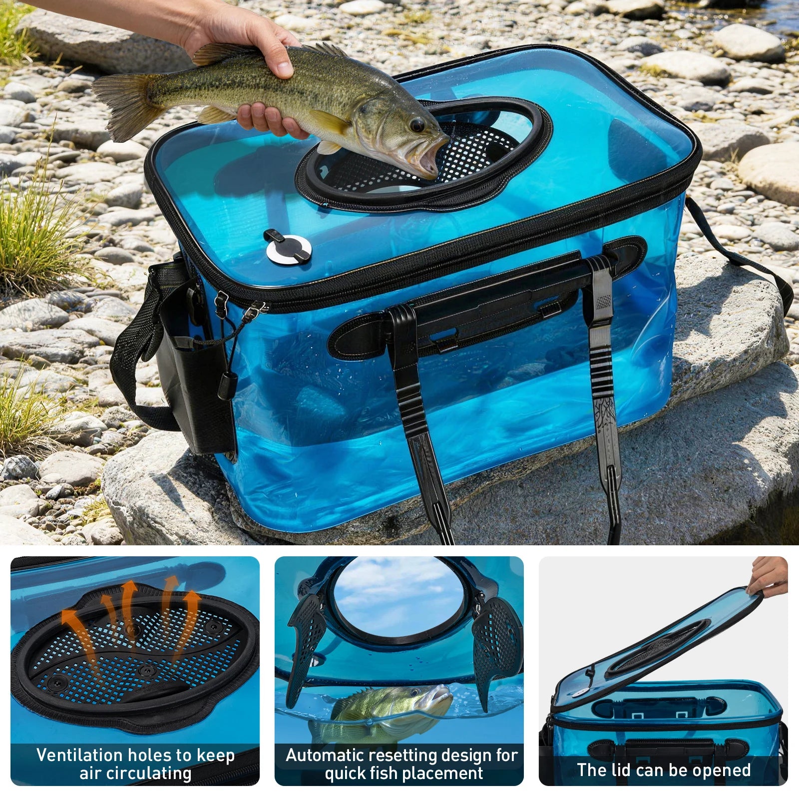 Foldable Fishing Live Bait Bucket 6 Gallon Transparent EVA