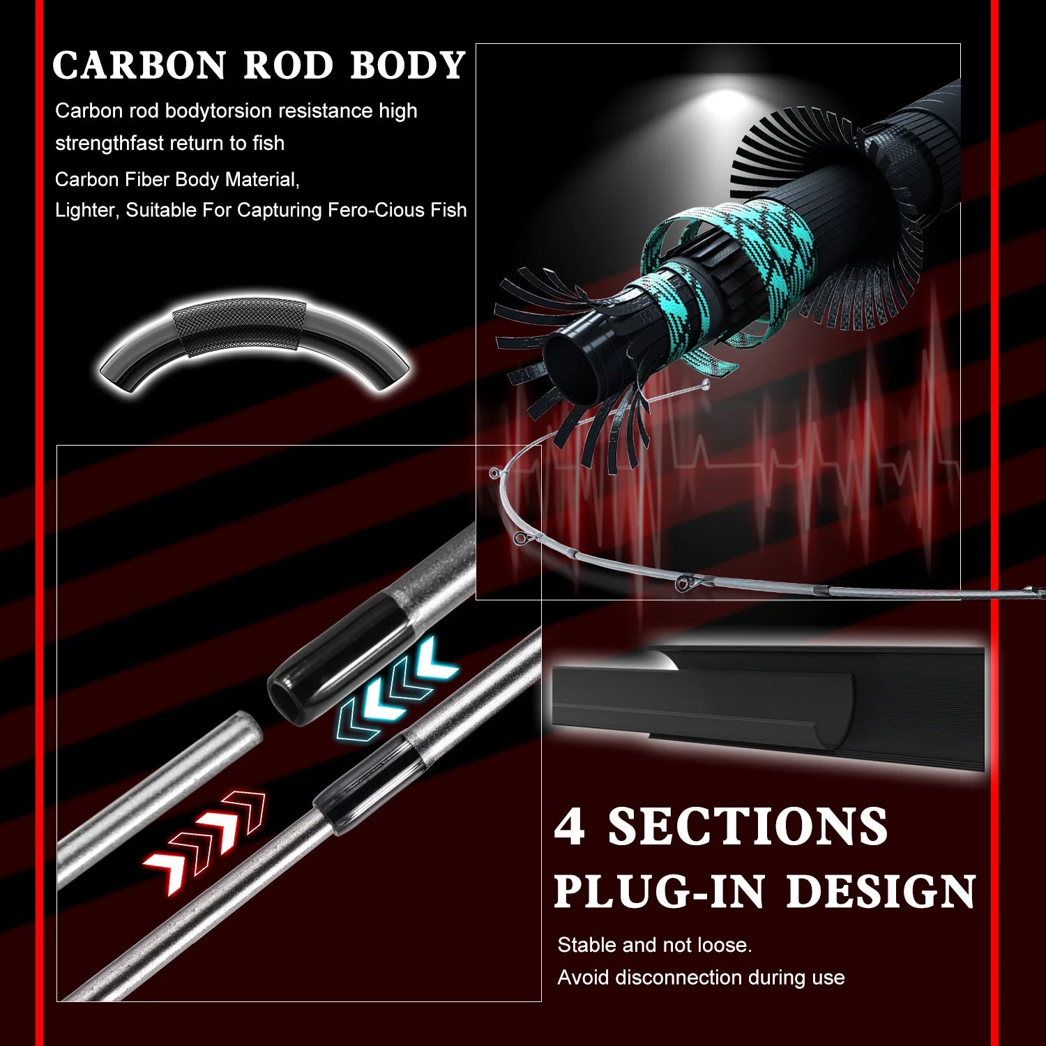 Baitcasting Rod & Reel Full Kit 5-Section