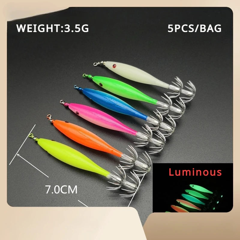 Luminous Squid Hooks 5pcs Shrimp Lure 3.5g - OCEANIS GEAR | Glow