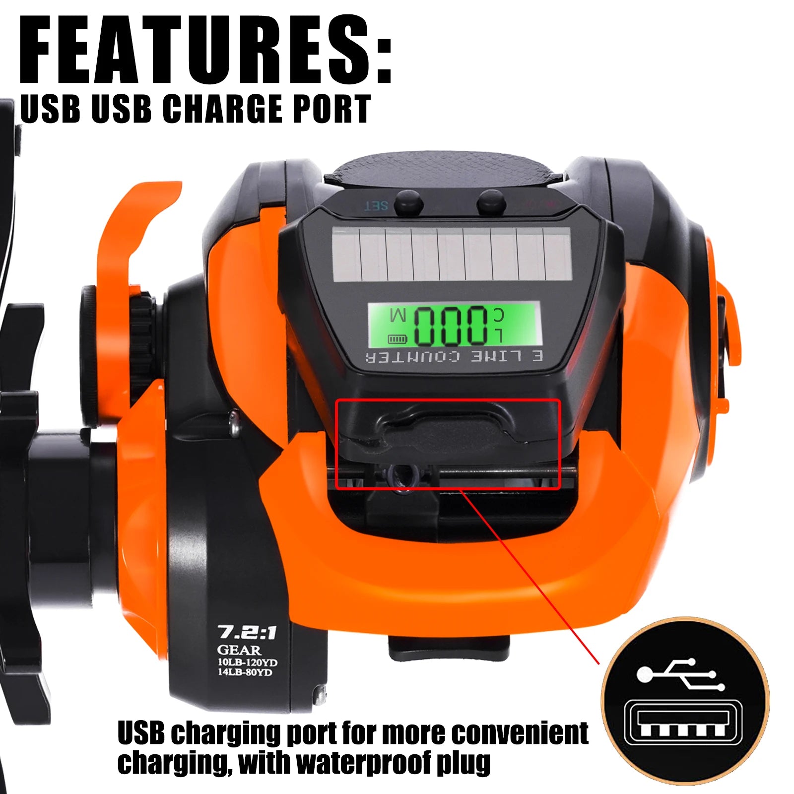 Electronic Baitcasting Reel - USB Solar Charging LED