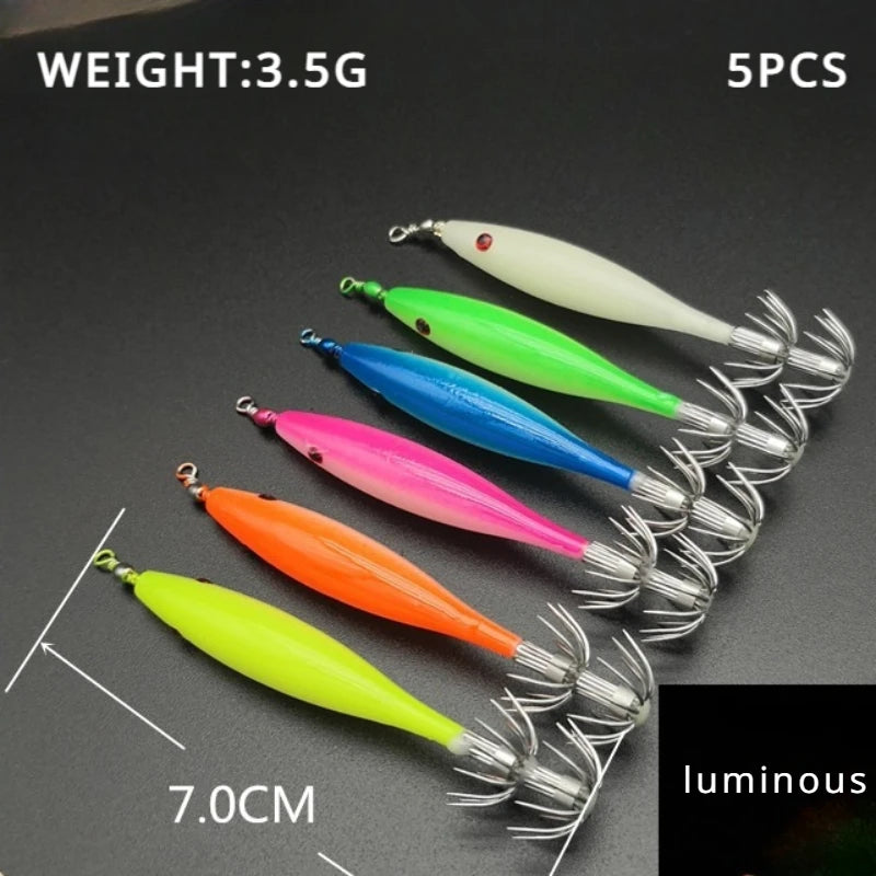 Luminous Squid Hooks 5pcs Shrimp Lure 3.5g - OCEANIS GEAR | Glow