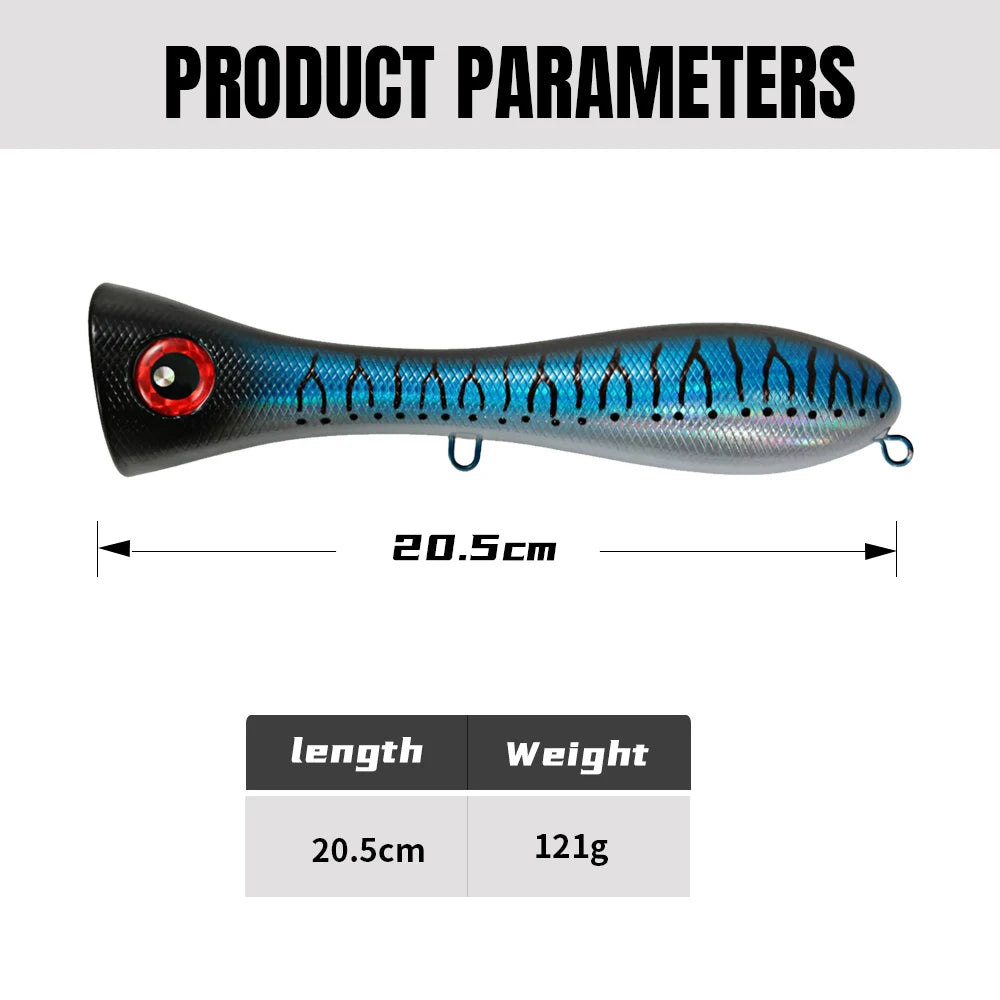 Big Popper Wobbler Fishing Lure Floating Bait 121g Topwater Trolling Artificial Plastic Hard Bait Saltwater Fishing Tackle