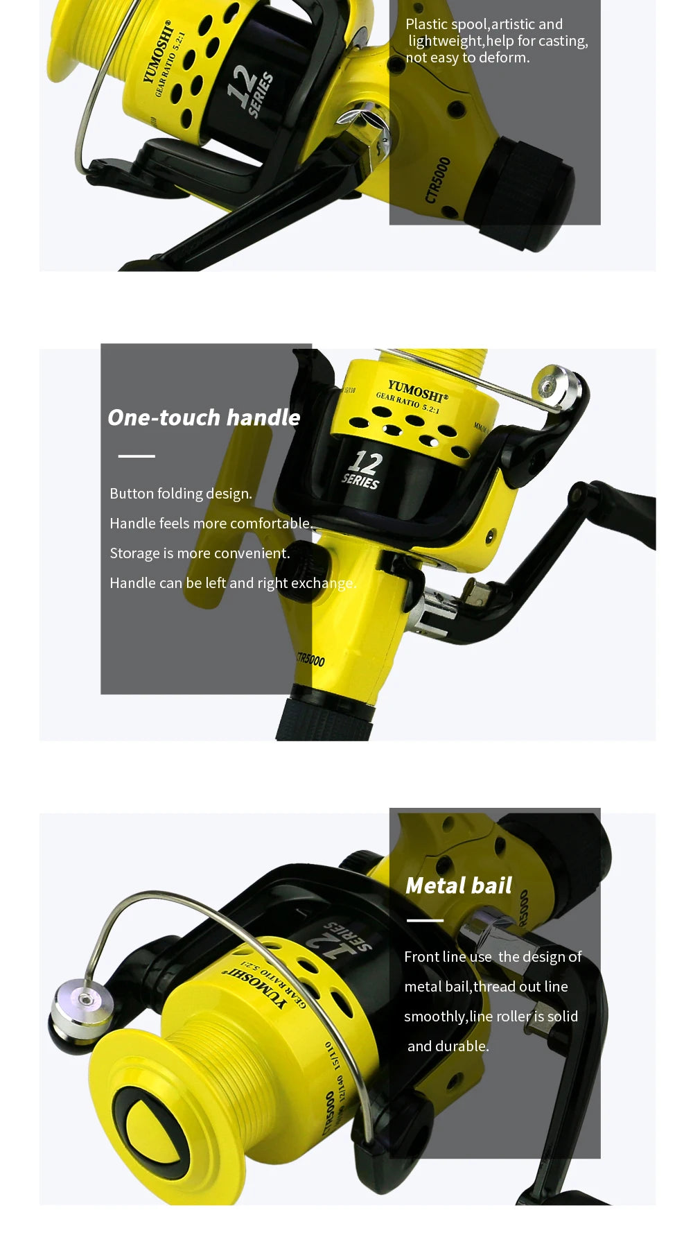 12BB Fishing Reel CTR Series - Foldable Arm