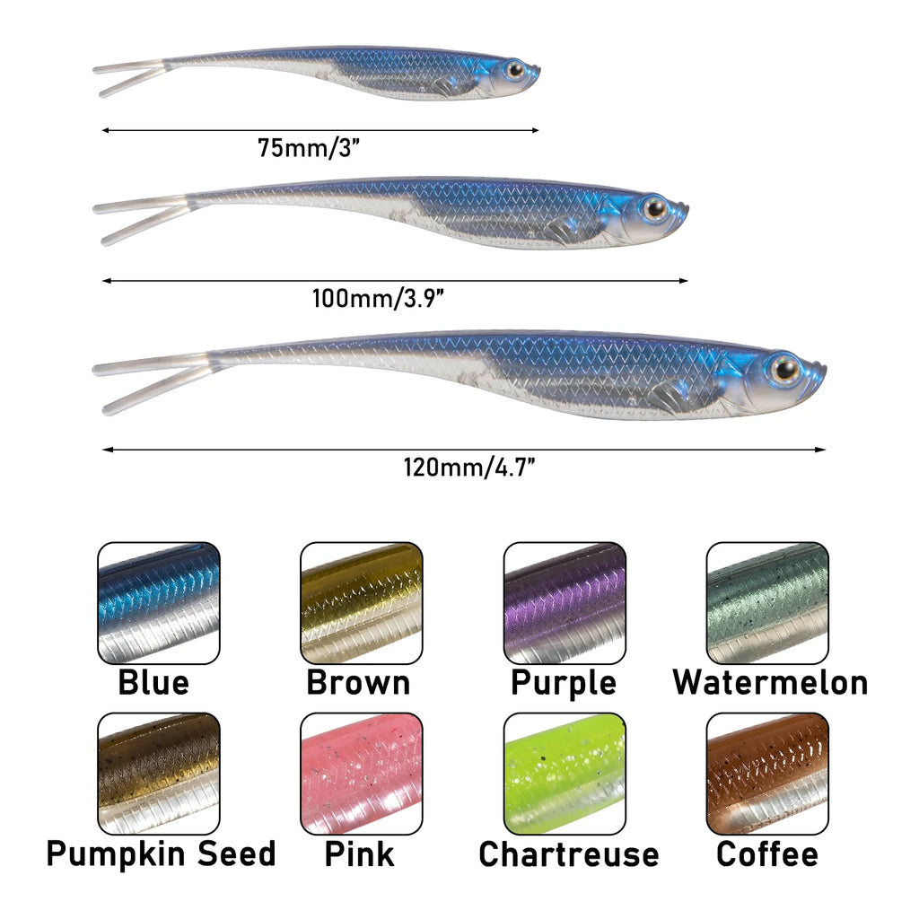 Soft Silicone Fork Tail Fishing Lures | Bass & Saltwater | 75-120mm