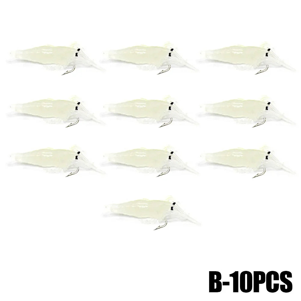 Luminous Shrimp Lures 10pcs - Soft Silicone Glow