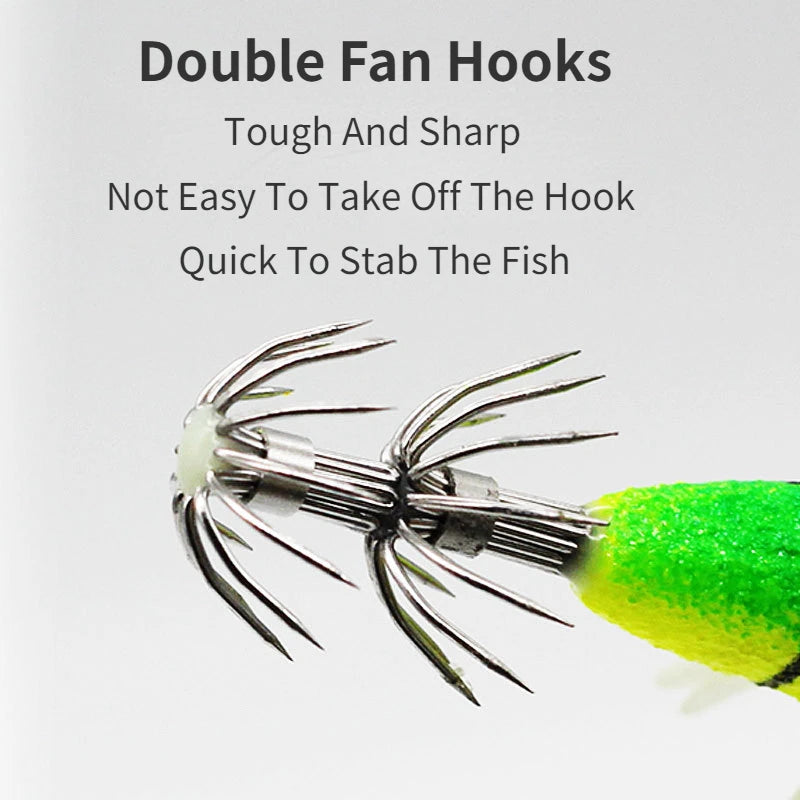 Wooden Shrimp Lures 8pcs - Squid Fishing Hooks