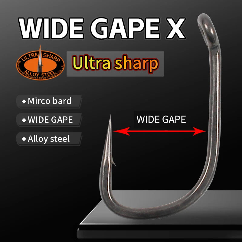 Carp Fishing Hooks Wide Gape - 10pcs PTFE Coated