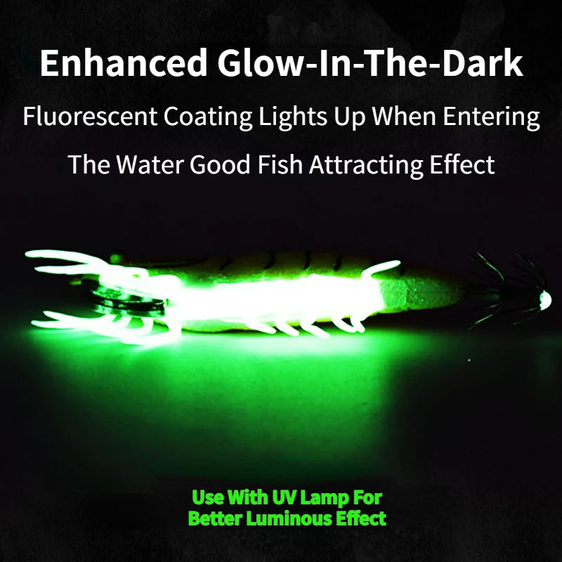 Wooden Shrimp Lures 8pcs - Squid Fishing Hooks