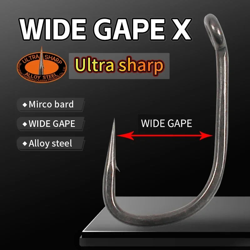 Carp Fishing Hooks Wide Gape - 10pcs PTFE Coated