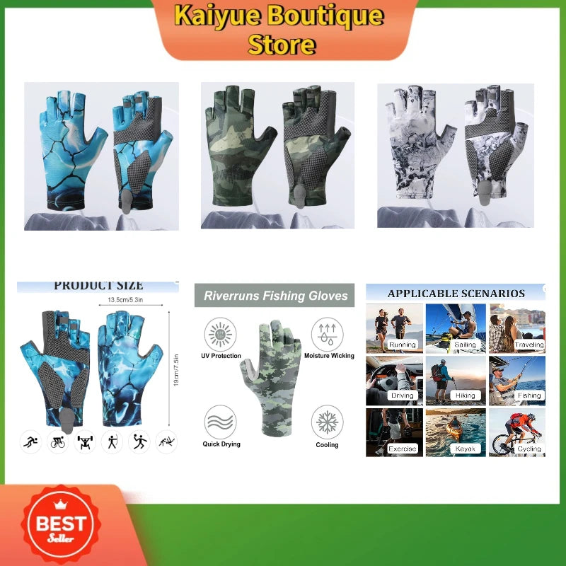 Anti-UV Fishing Gloves Fingerless UPF 50+ M/L/XL - OCEANIS GEAR