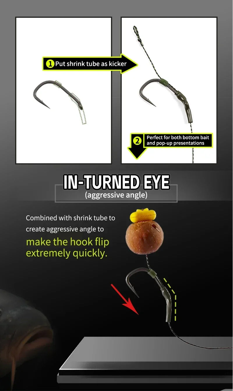 Carp Fishing Hooks Wide Gape - 10pcs PTFE Coated